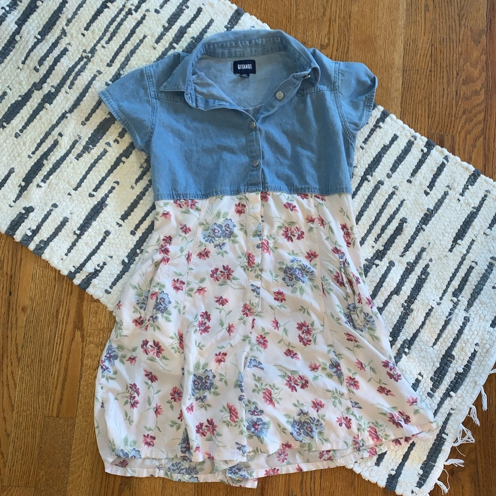 Vintage denim and floral romper
